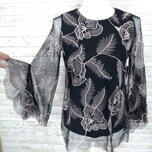 Alfani Blouse PS Pink Floral Sheer Sleeves 600 - Picture 3 of 7